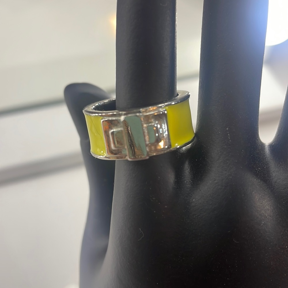 BCBG MaxAzaria Yellow, Cocktail, Silver Cross, Ring, size 8